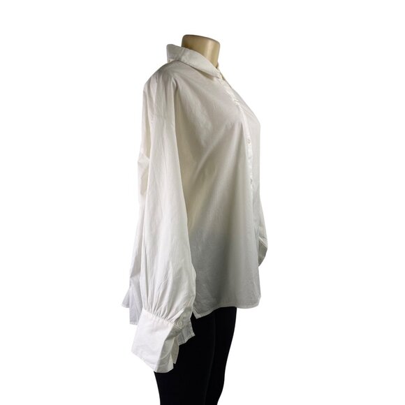 Parker Womens White Cotton Button-Down Shirt Pleated Back Detail Size XL - Picture 3 of 8